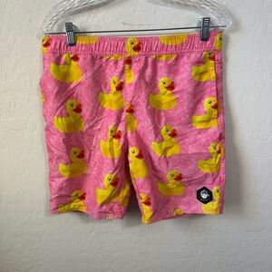 Neff Pink and Yellow Duck Print Men's Shorts
